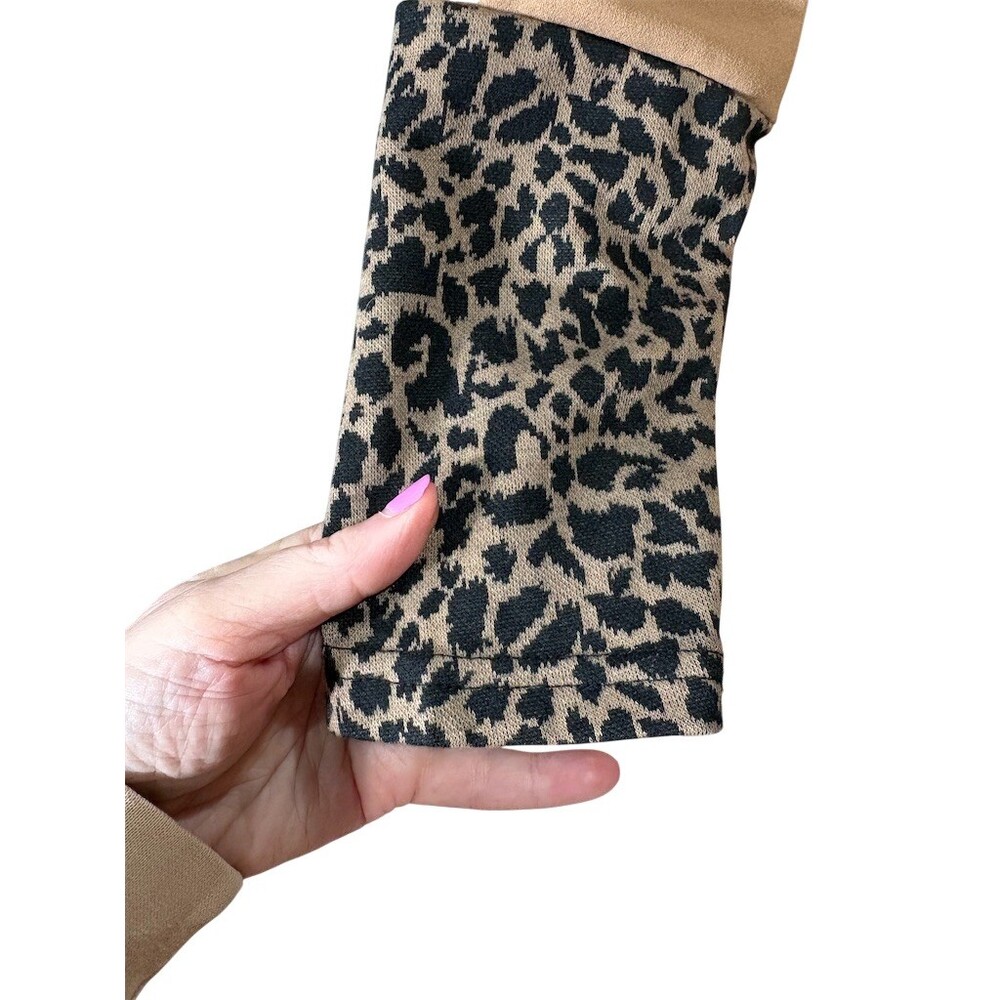 Emery Rose Dress Womens M Tan/Black Colorblock Leopard Shift Knee Long - Picture 4 of 10